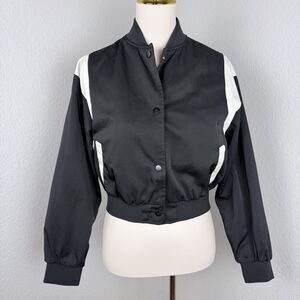 Diva Women's Varsity Style Bomber Jacket Black White Cropped Snapped Button S